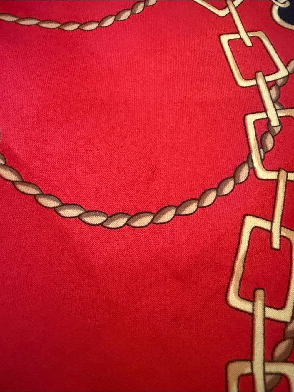 Red and Black Chain Print Silk Scarf rolled hem silk blend